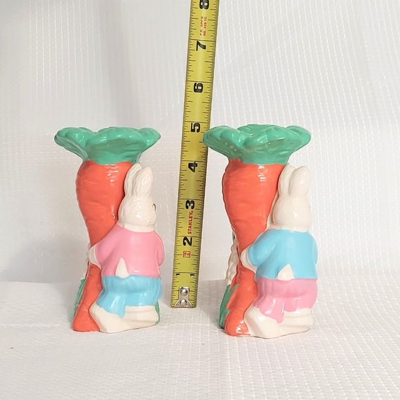 Rabbit Candle Holders Painted Ceramic Carrot Easter Bunnys Mr Mrs - Picture 8 of 9